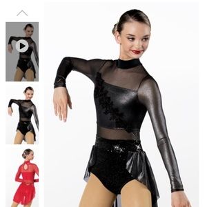 Weissman small adult black mesh shiny jazz leotard costume. Dance acro jazz tap